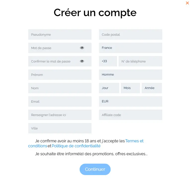Processus d'inscription Spinoli Casino